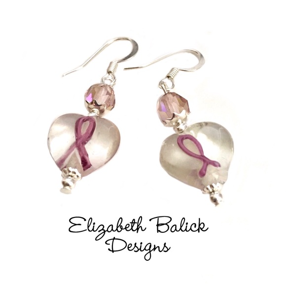 Handmade Lampwork Glass Breast Cancer Awareness Earrings, EB Designs, 1 Pair NEW - Picture 7 of 10